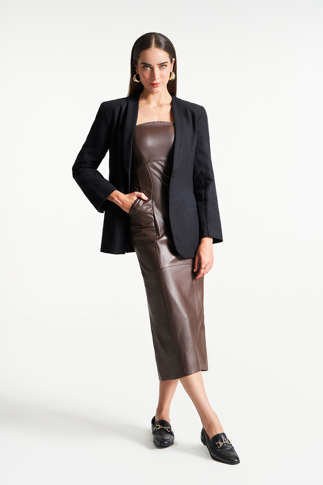 Vestido de Couro Legítimo Sissa Ébano Vestido de Couro Legítimo Sissa Ébano