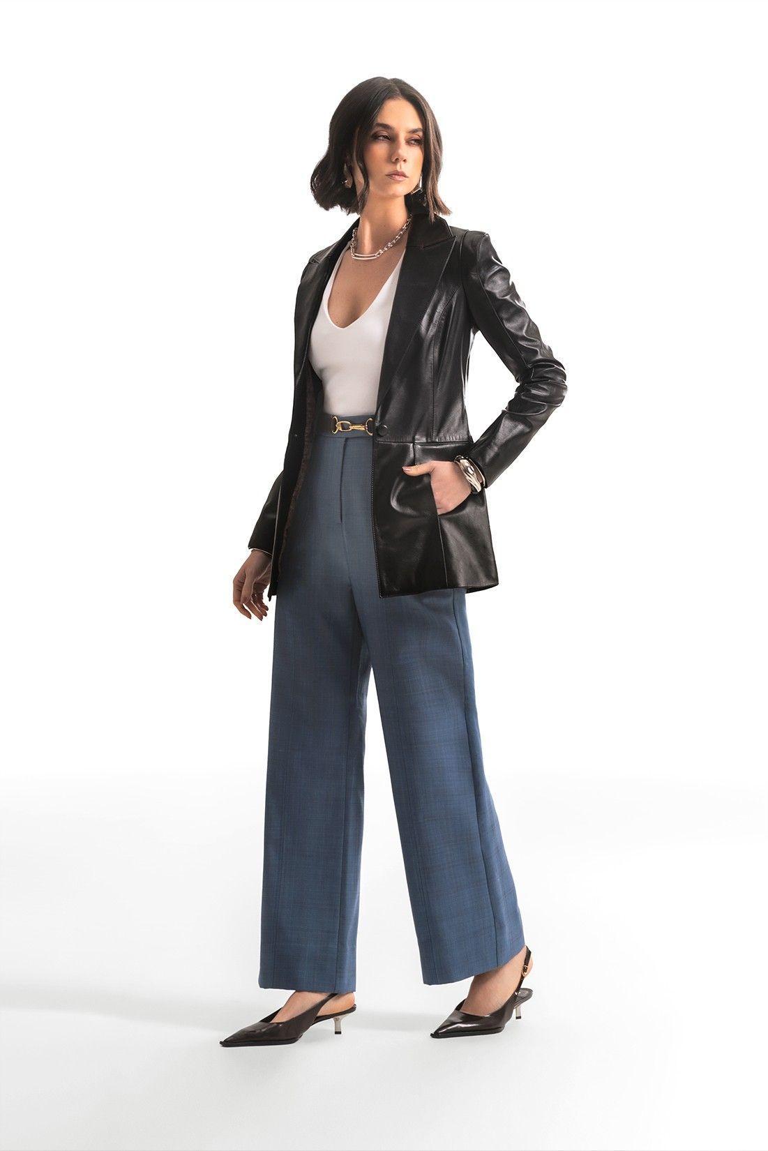 Blazer de Couro Legítimo Gisele Preto Blazer de Couro Legítimo Gisele Preto