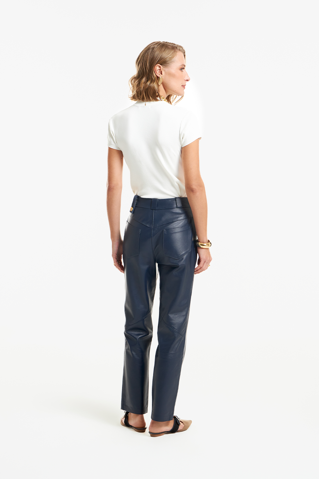 Calça de Couro Legítimo Takoah Navy Noir