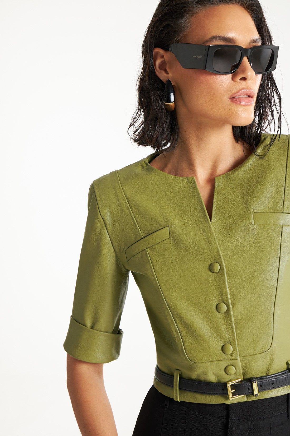 Camisa de Couro Legítimo Ofélia Matcha