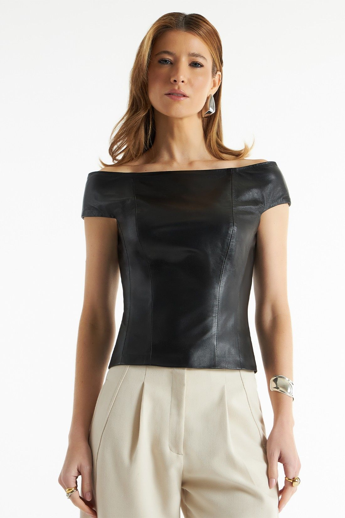Blusa de Couro Legítimo Anna Preto