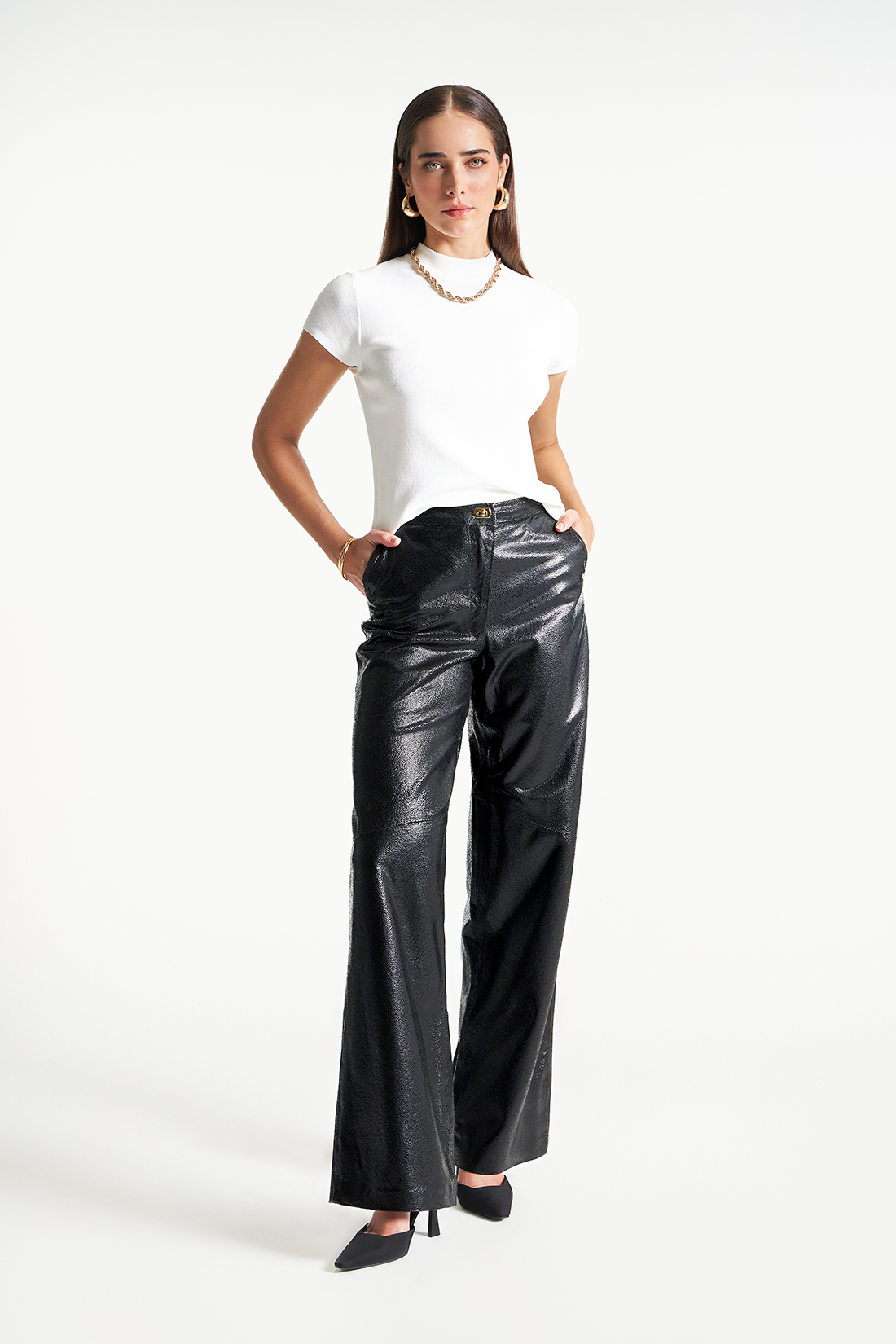 Calça de Couro Legítimo Dallas Preto Gretado Calça de Couro Legítimo Dallas Preto Gretado