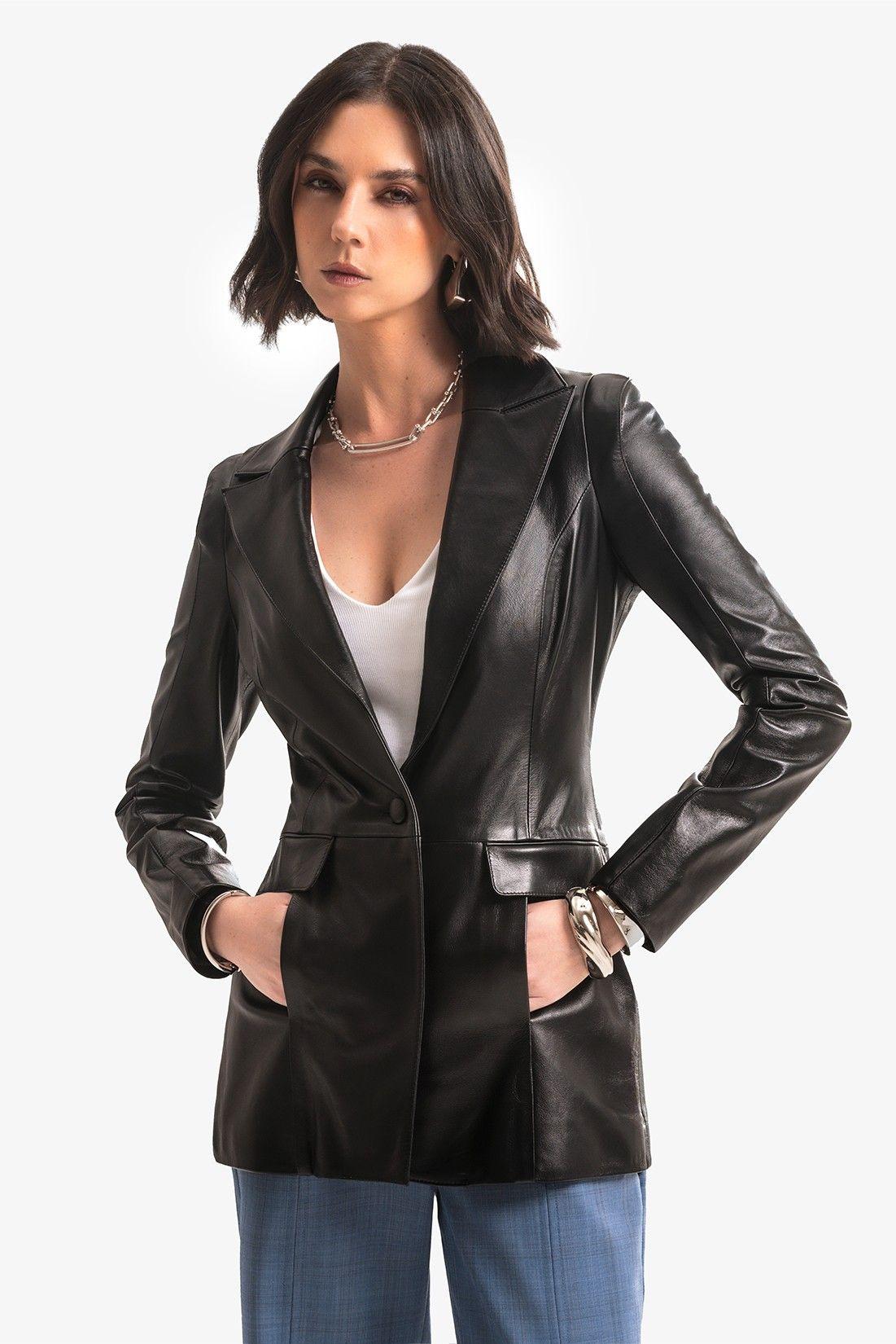 Blazer de Couro Legítimo Gisele Preto Blazer de Couro Legítimo Gisele Preto
