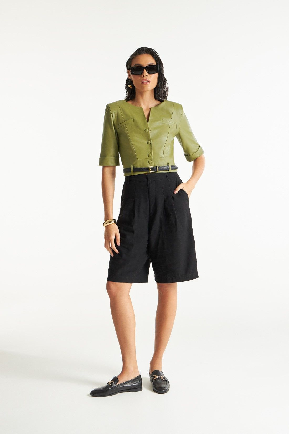 Camisa de Couro Legítimo Ofélia Matcha
