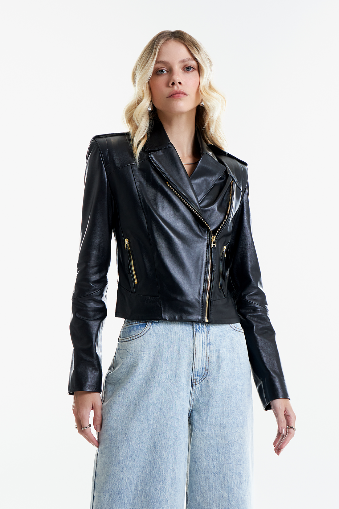Jaqueta de Couro Legítimo Poppy Preto