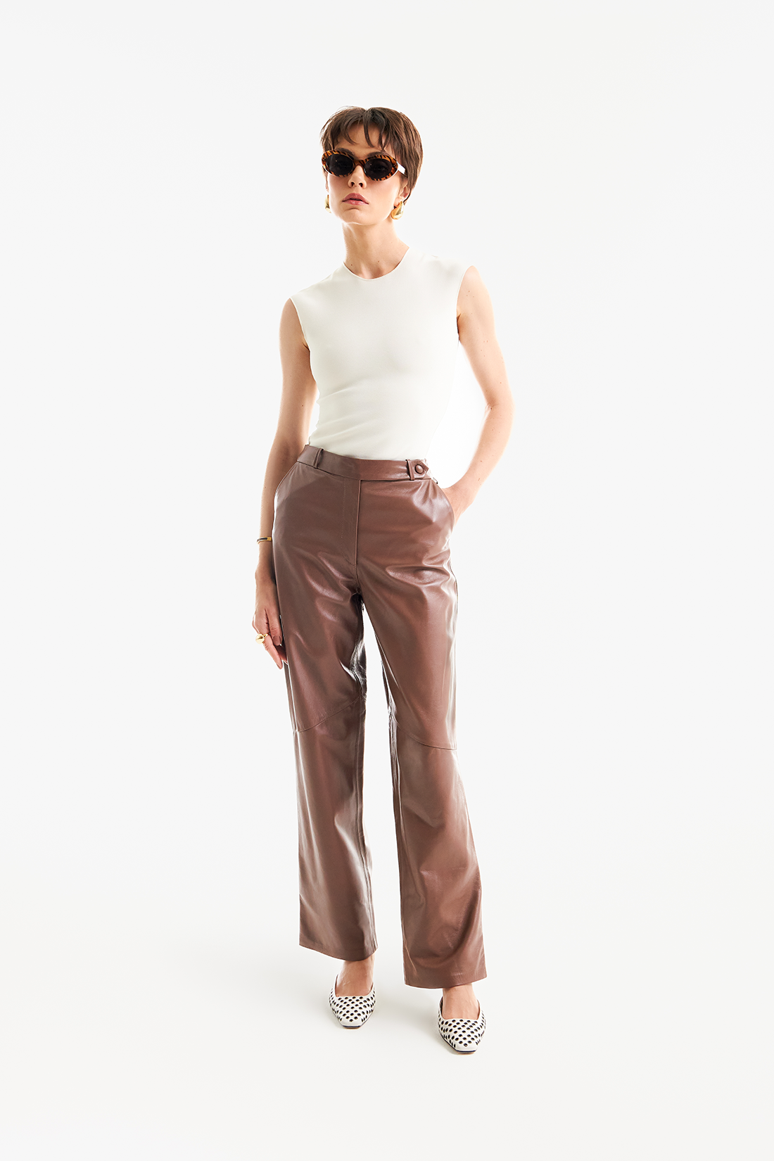 Calça de Couro Legítimo Sanny Capuccino